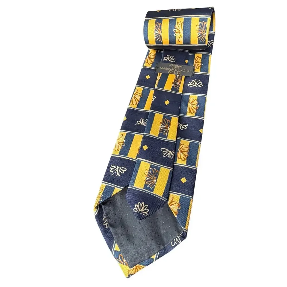 St Michael Marks & Spencer Silk Tie Floral Stripe Vintage